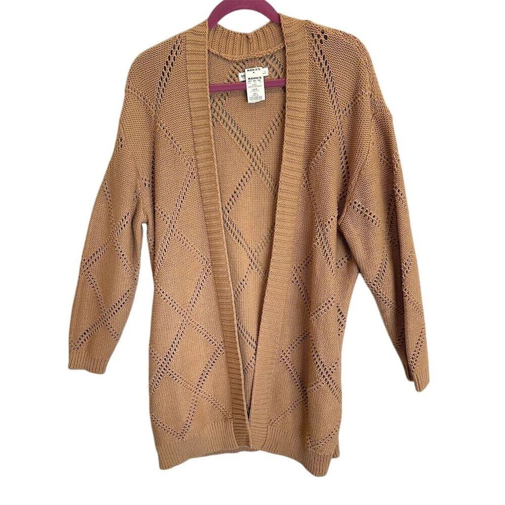 Sonoma Women's Beige Pointelle Duster Cardigan Sweater Size L - Picture 2 of 8